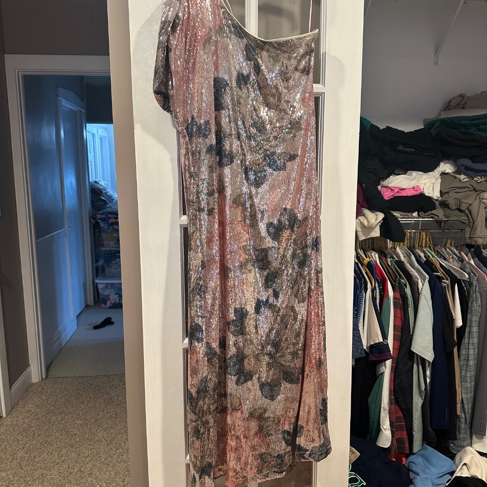 Anthropologie Porridge One Shoulder Floral Sequin Maxi Size S - Picture 3 of 3